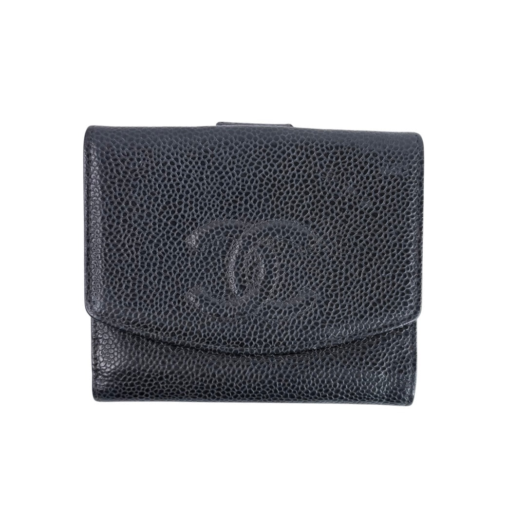 Chanel Black Caviar Leather Compact Wallet