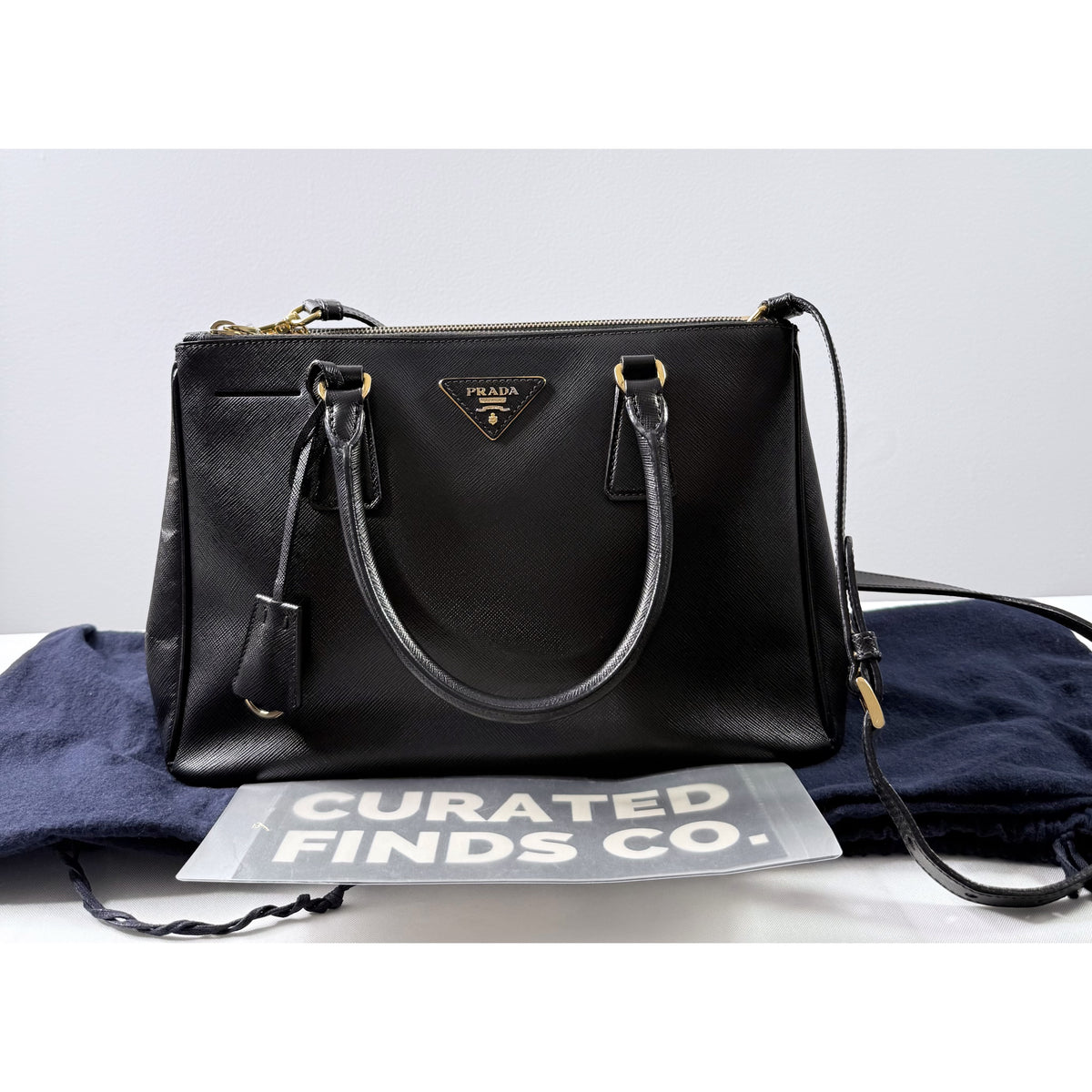 Prada Black Saffiano Leather Small Double Zip Galleria Tote w/ Strap