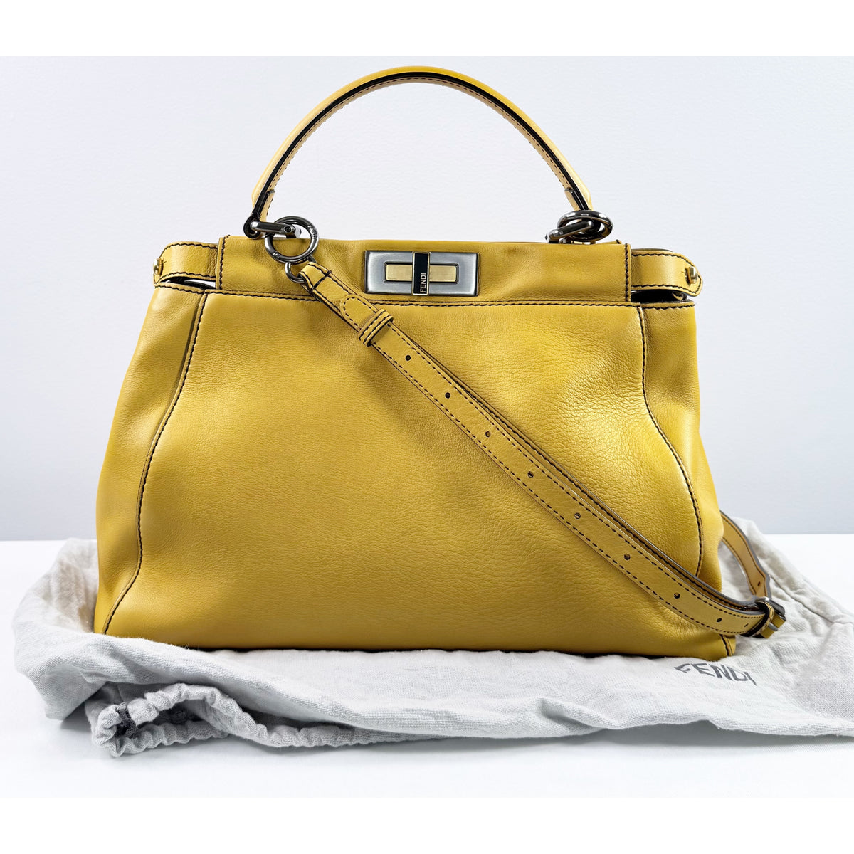 Fendi Peekaboo Yellow Leather Medium Satchel Bag