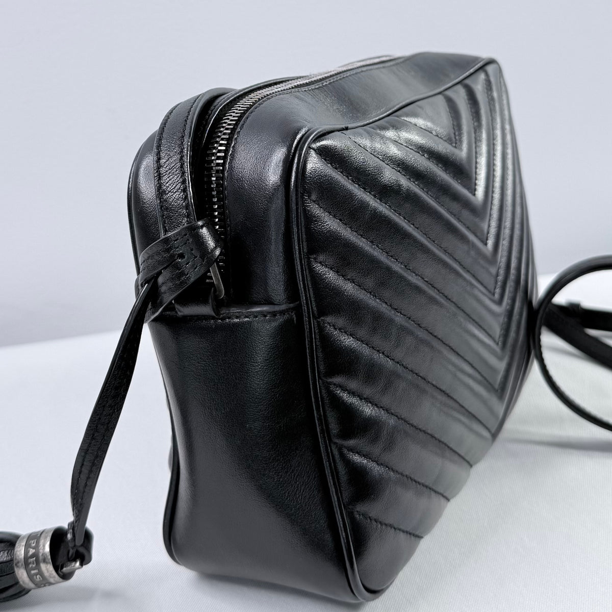 Yves Saint Laurent Black Chevron Quilted Leather Lou Camera Bag