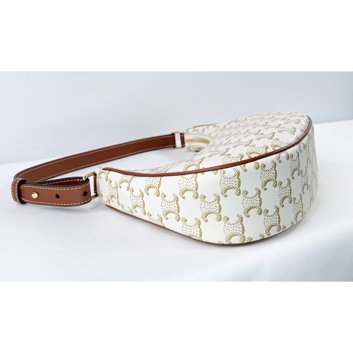 Celine White Triomphe Canvas Ava Shoulder Bag