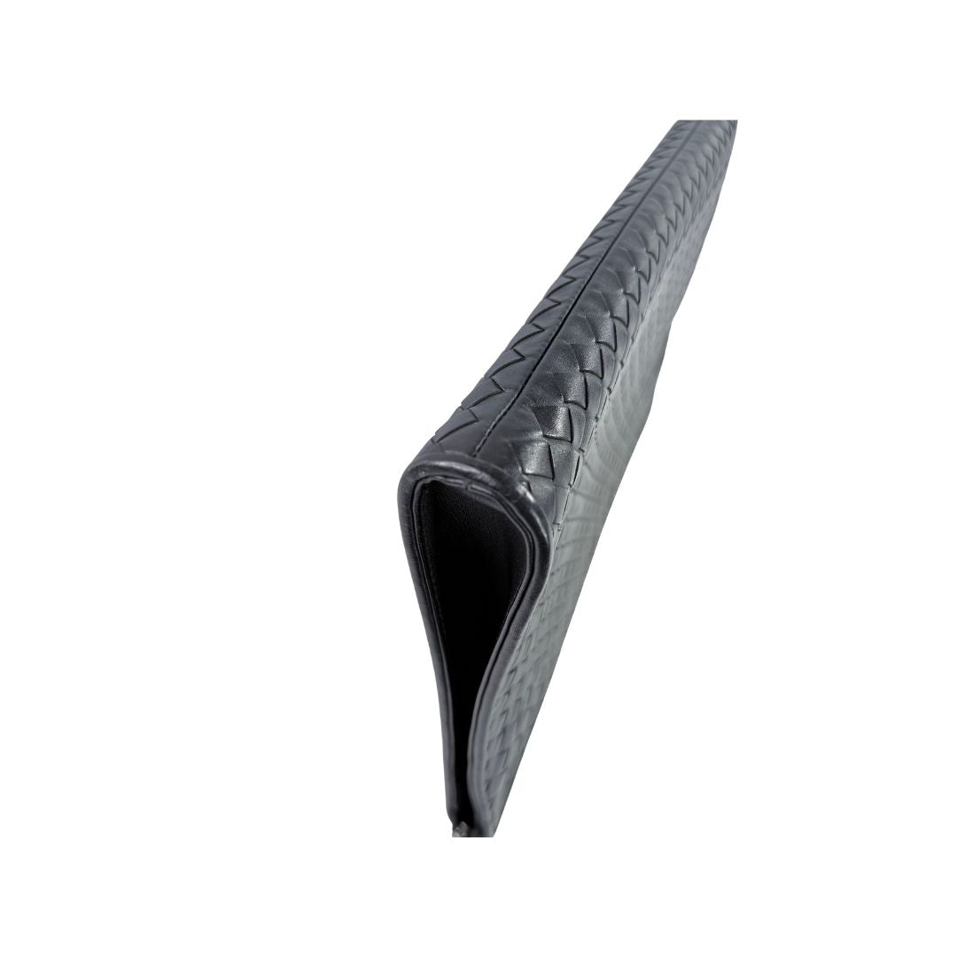Bottega Veneta Intrecciato Portfolio Black Leather Zip Pouch