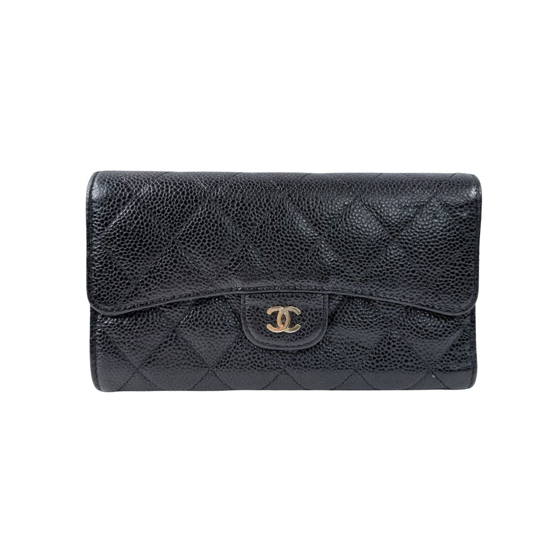 Chanel Black Caviar Classic Long Flap Wallet