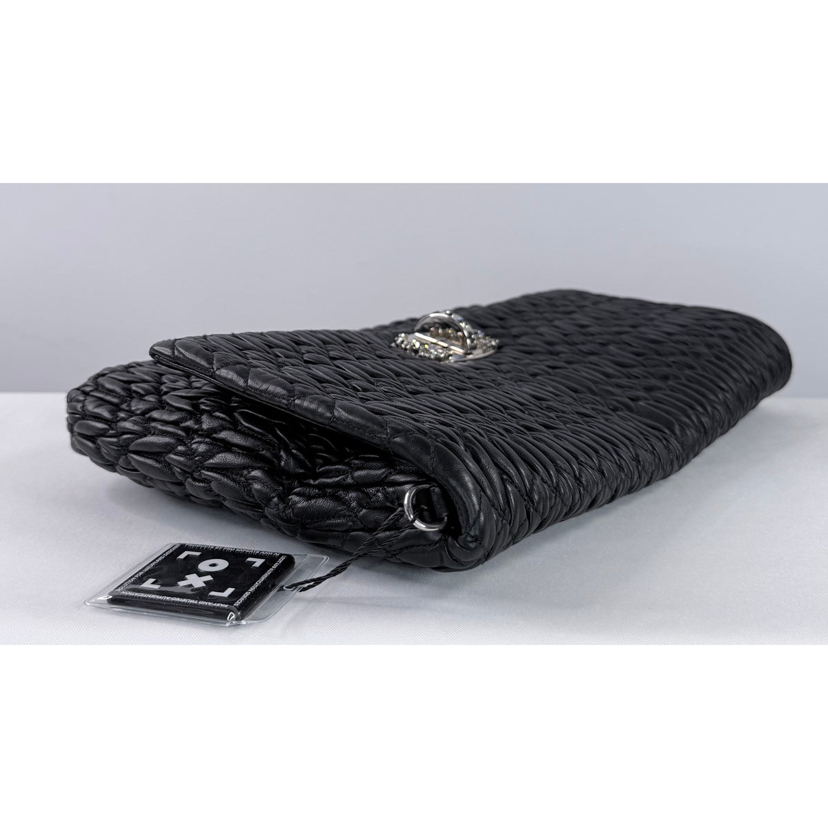 Miu Miu Black Crystal Cloquè Large Bag with Silver Hardware