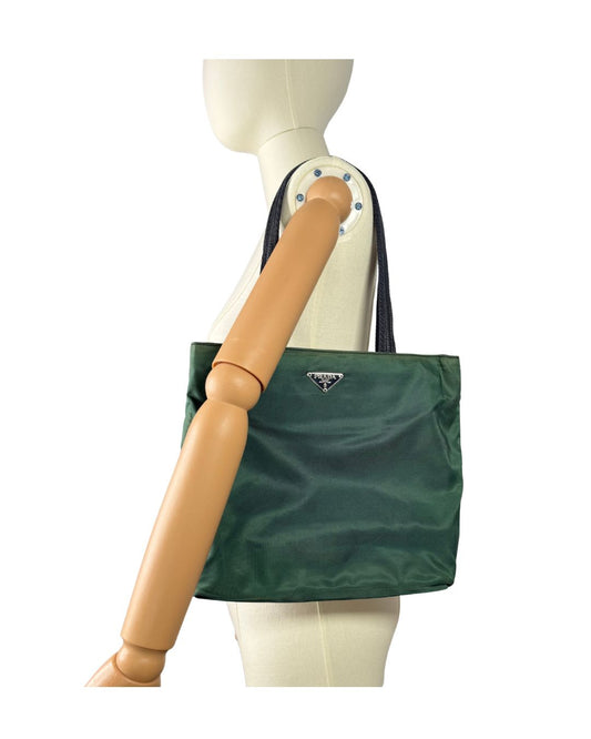 Prada Green Nylon Tote Bag