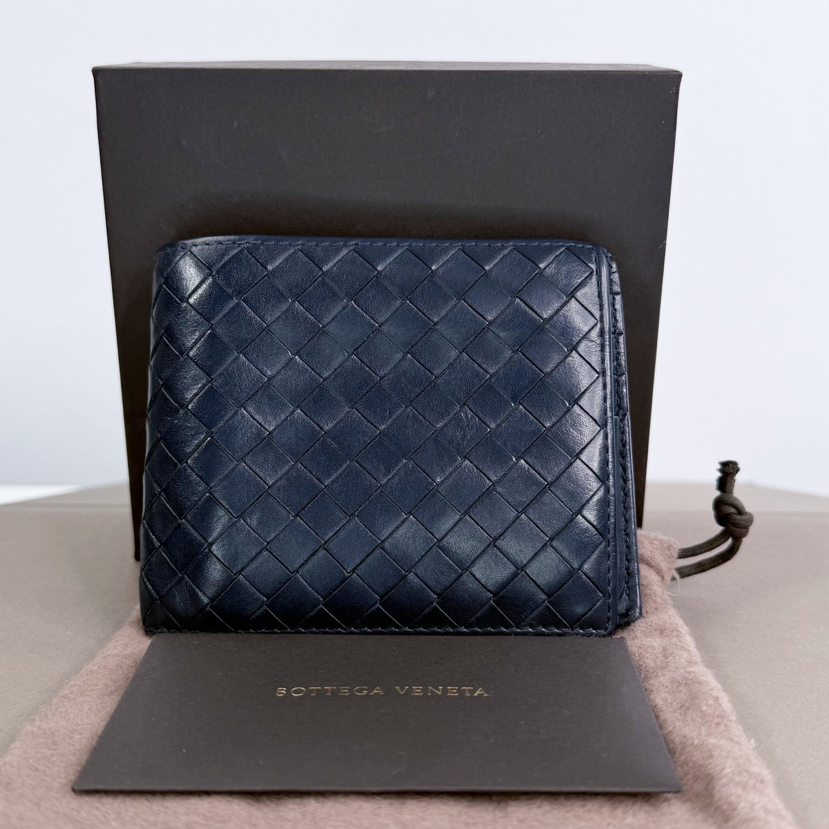 Bottega Veneta Intrecciato Wallet Bifold Leather Unisex Made in Italy Navy