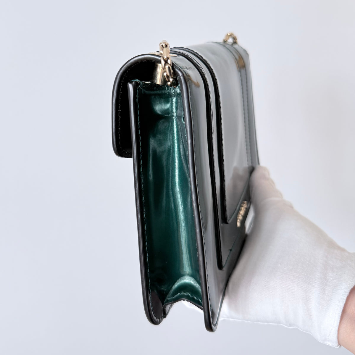 Bvlgari Serpenti Forever Mini Emerald Green Patent Leather Wallet on Chain Bag