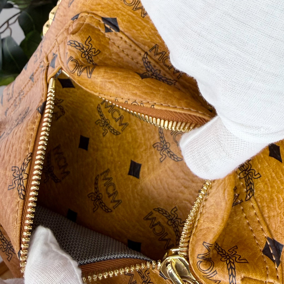 MCM Small Stark Side Studs Backpack in Visetos Cognac