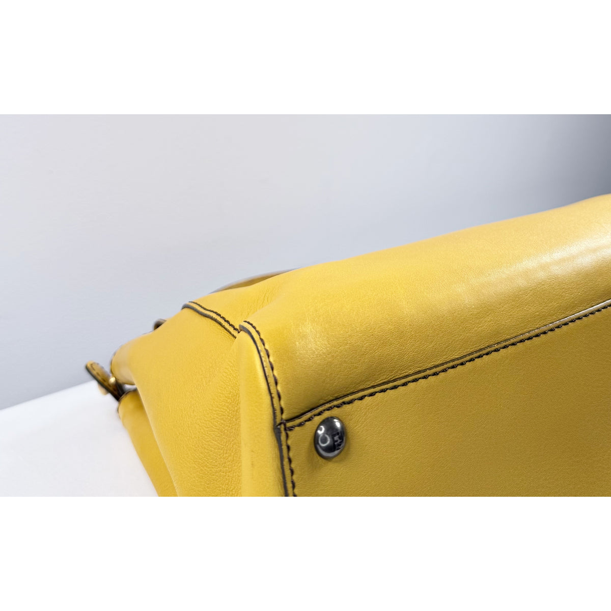 Fendi Peekaboo Yellow Leather Medium Satchel Bag