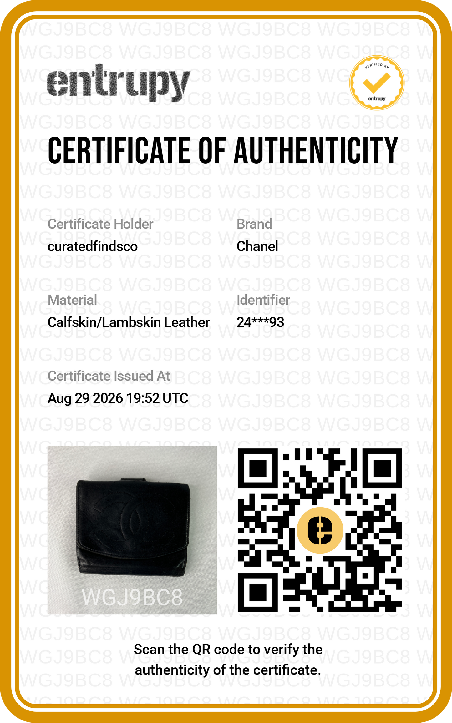 Chanel Vintage CC Black Lambskin Leather Compact Wallet