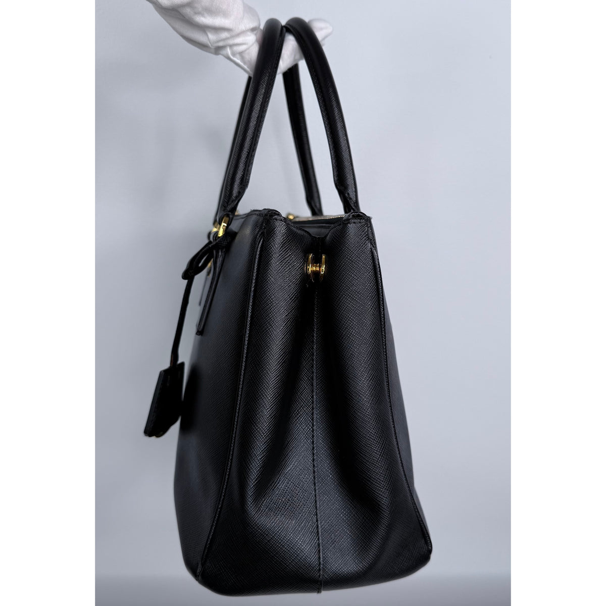Prada Black Saffiano Leather Small Double Zip Galleria Tote w/ Strap