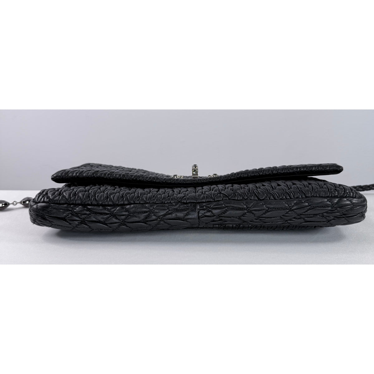 Miu Miu Black Crystal Cloquè Large Bag with Silver Hardware