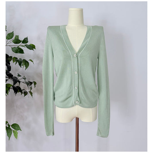 Prada Sheer Viscose Knit Cardigan Mint Green Lightweight Top