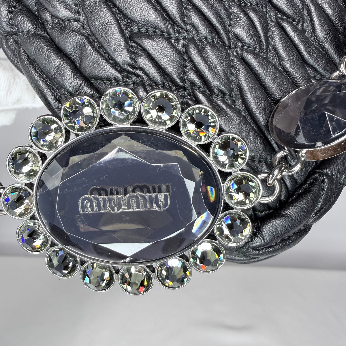 Miu Miu Black Crystal Cloquè Large Bag with Silver Hardware