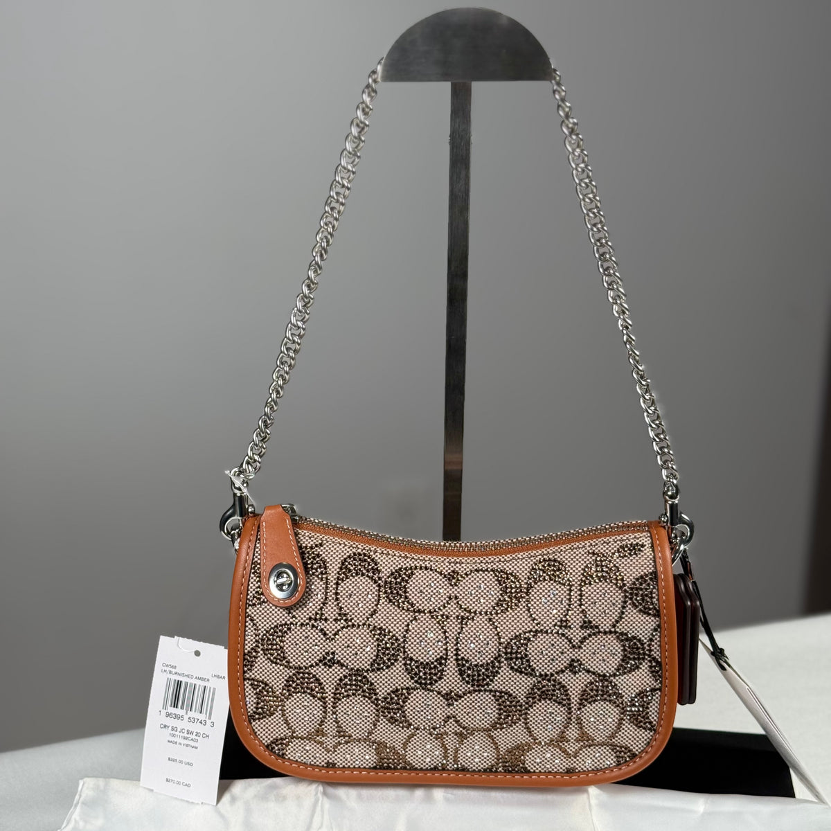 Coach Swinger 20 Crystal Bag In Burnished Amber Signature Jacquard CW568 NWT
