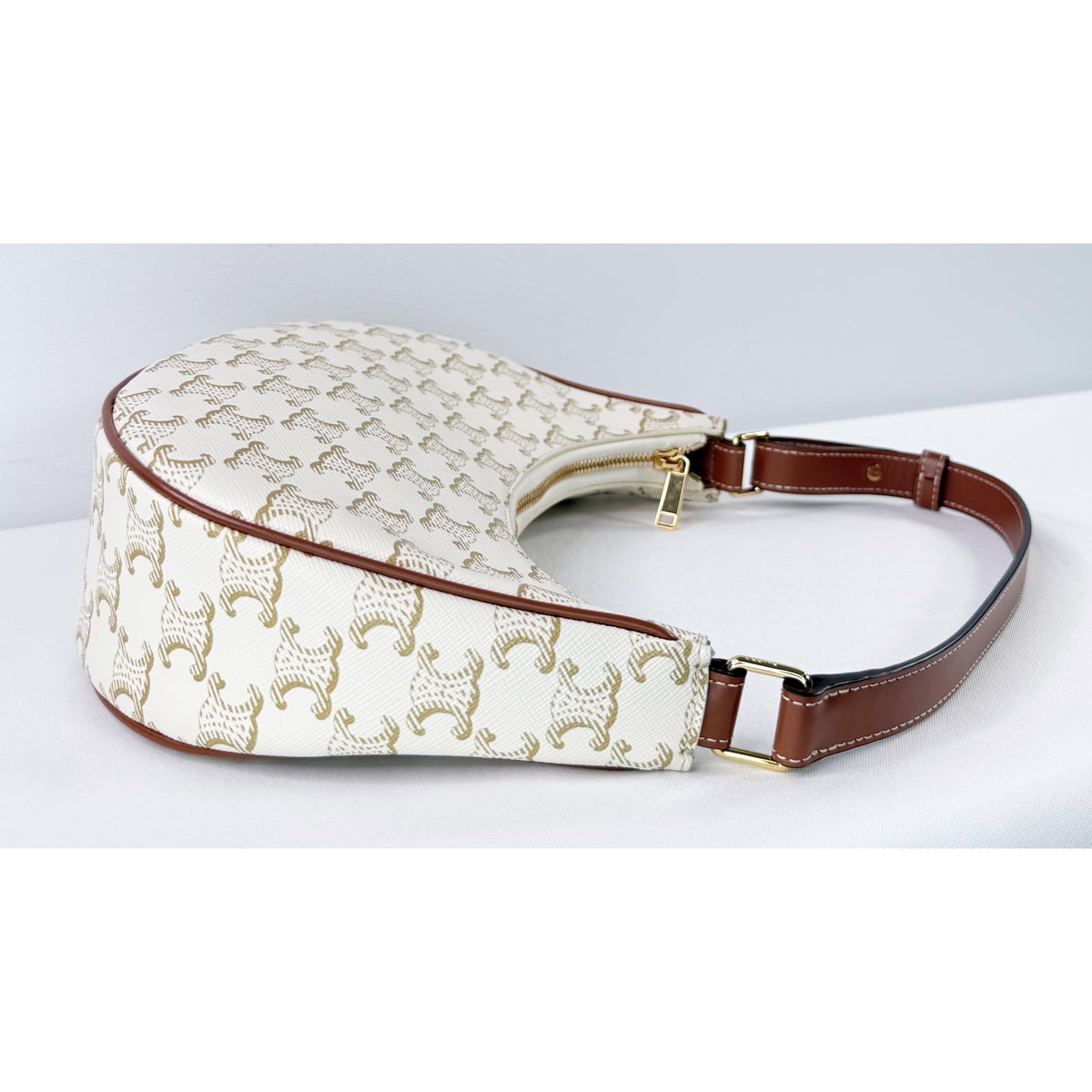 Celine White Triomphe Canvas Ava Shoulder Bag