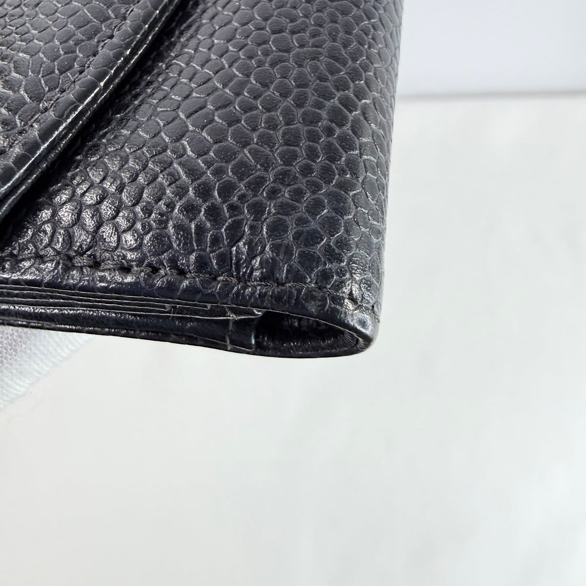 Chanel Black Caviar Leather Compact Wallet