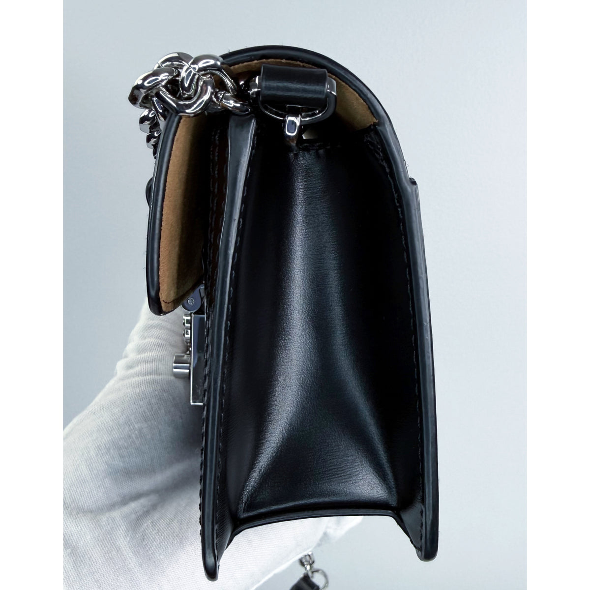 MCM Black Leather Chain Wallet Crossbody Bag