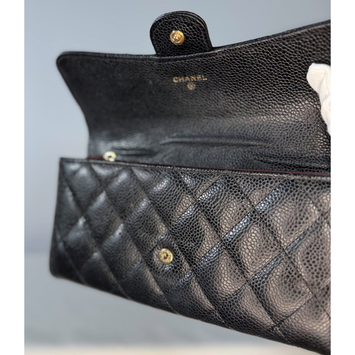 Chanel Classic Quilted Caviar Long Flap Wallet Gold CC Logo