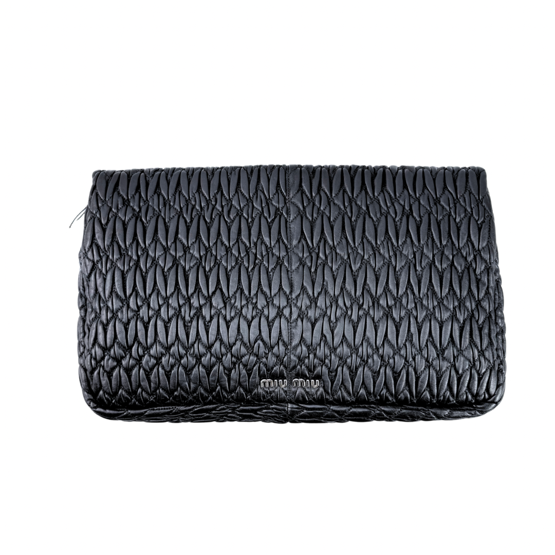 Miu Miu Black Crystal Cloquè Large Bag with Silver Hardware
