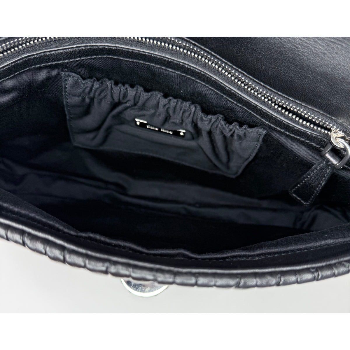 Miu Miu Black Crystal Cloquè Large Bag with Silver Hardware