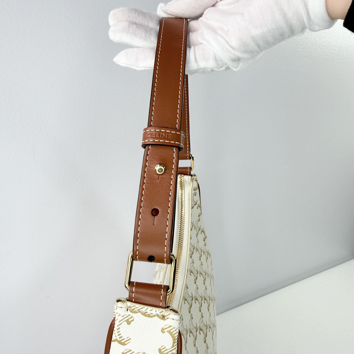 Celine White Triomphe Canvas Ava Shoulder Bag