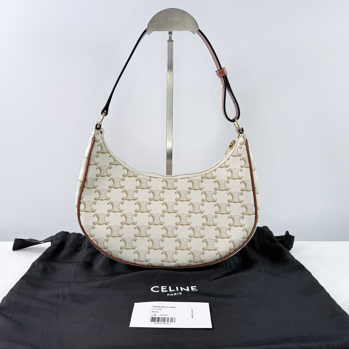 Celine White Triomphe Canvas Ava Shoulder Bag