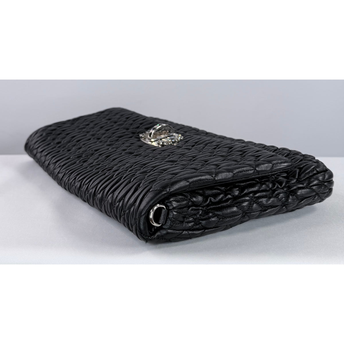 Miu Miu Black Crystal Cloquè Large Bag with Silver Hardware