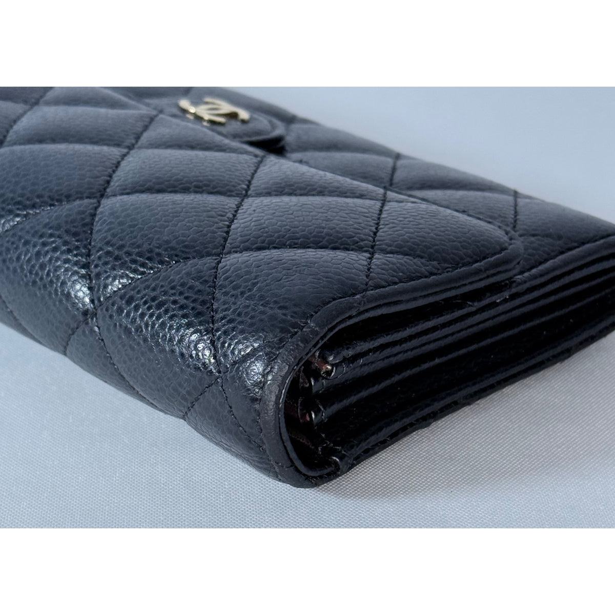 Chanel Classic Quilted Caviar Long Flap Wallet Gold CC Logo