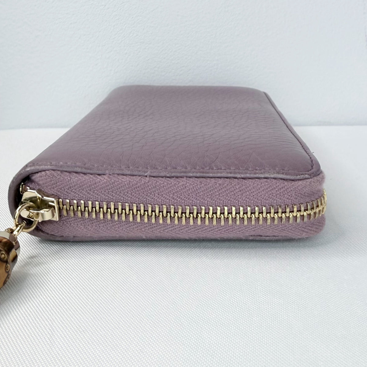 Gucci Purple Leather Bamboo Tassel Zip Around Wallet