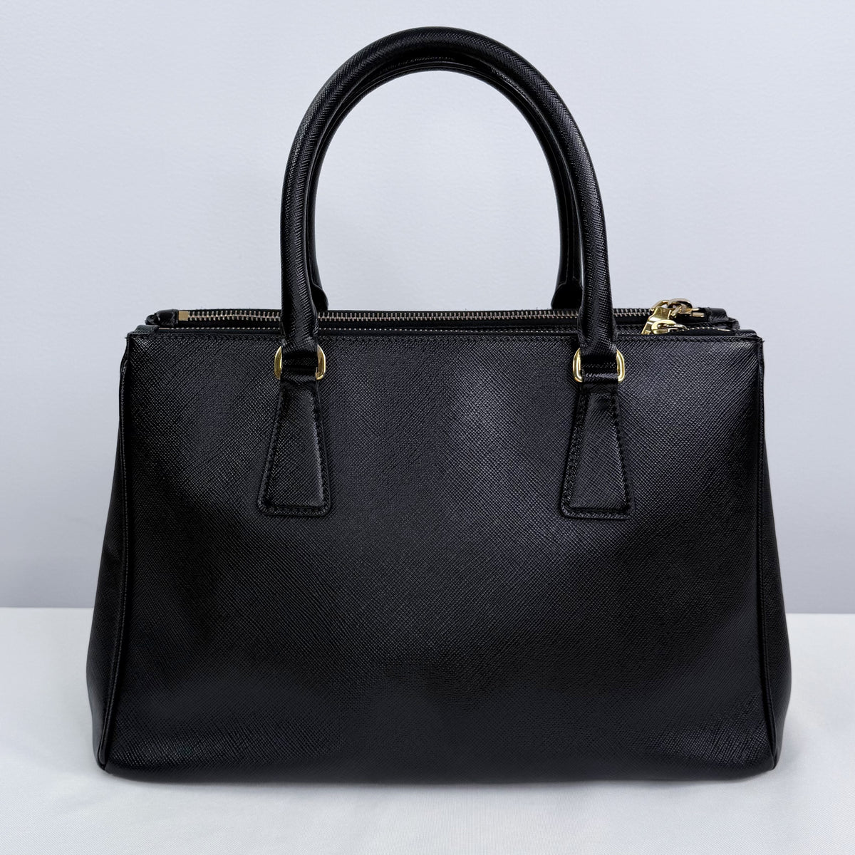Prada Black Saffiano Leather Small Double Zip Galleria Tote w/ Strap