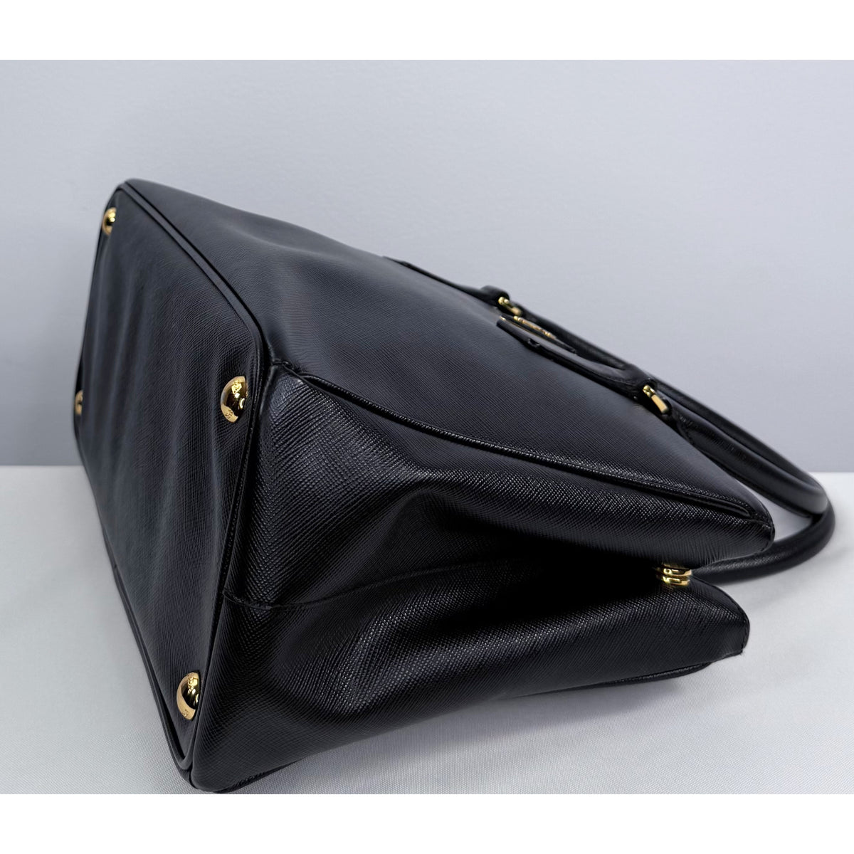 Prada Black Saffiano Leather Small Double Zip Galleria Tote w/ Strap