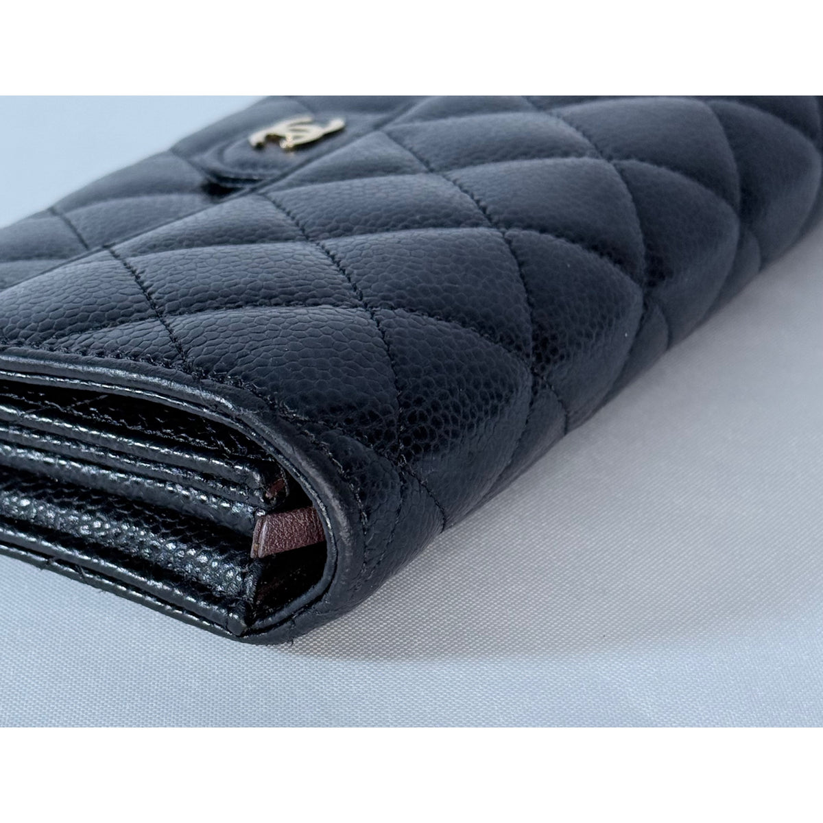 Chanel Classic Quilted Caviar Long Flap Wallet Gold CC Logo