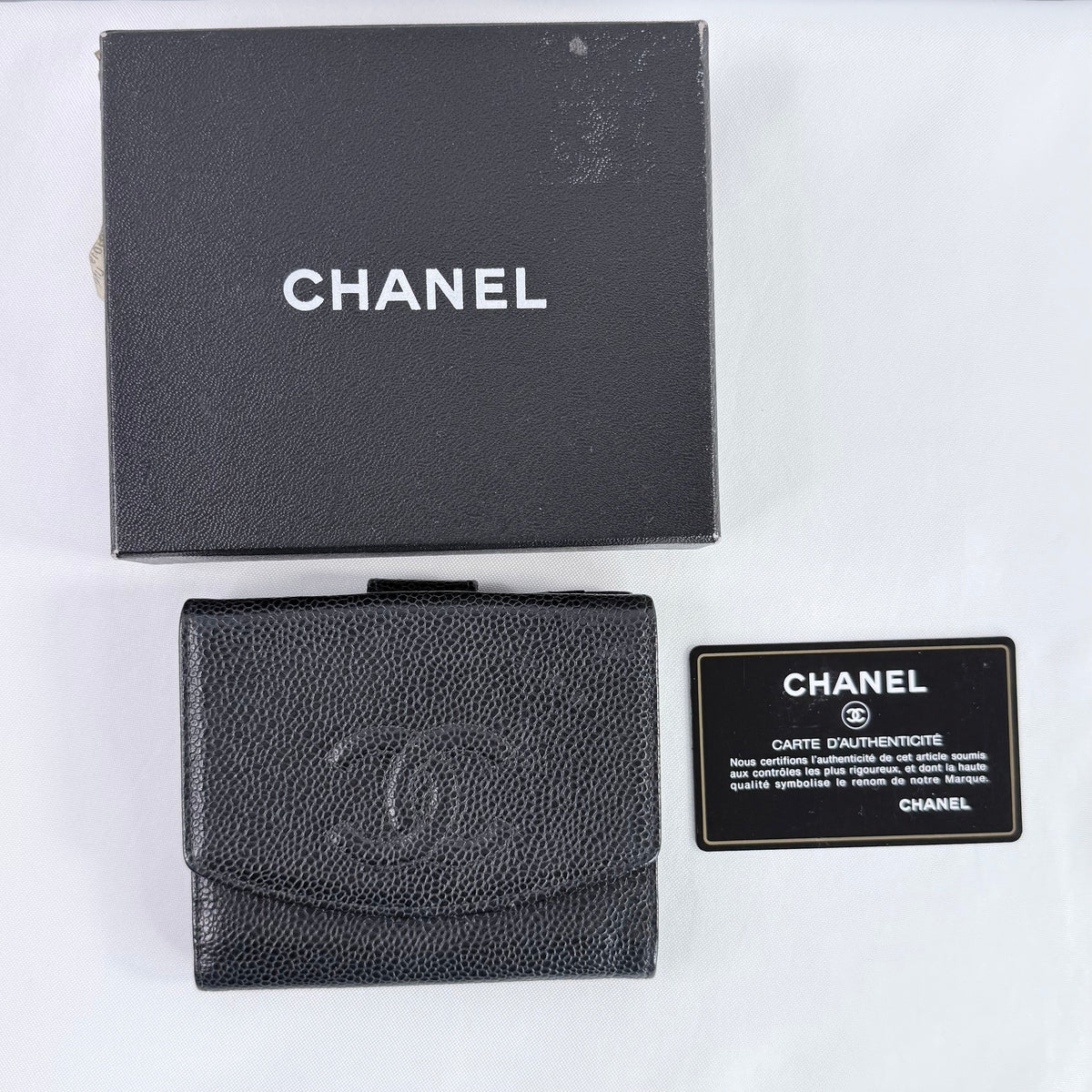 Chanel Black Caviar Leather Compact Wallet