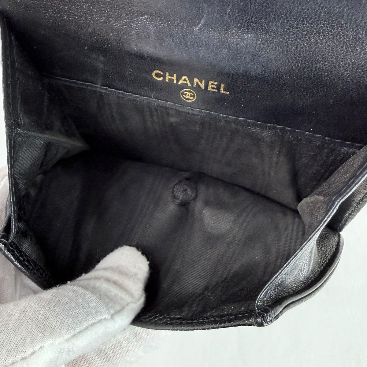 Chanel Black Caviar Leather Compact Wallet