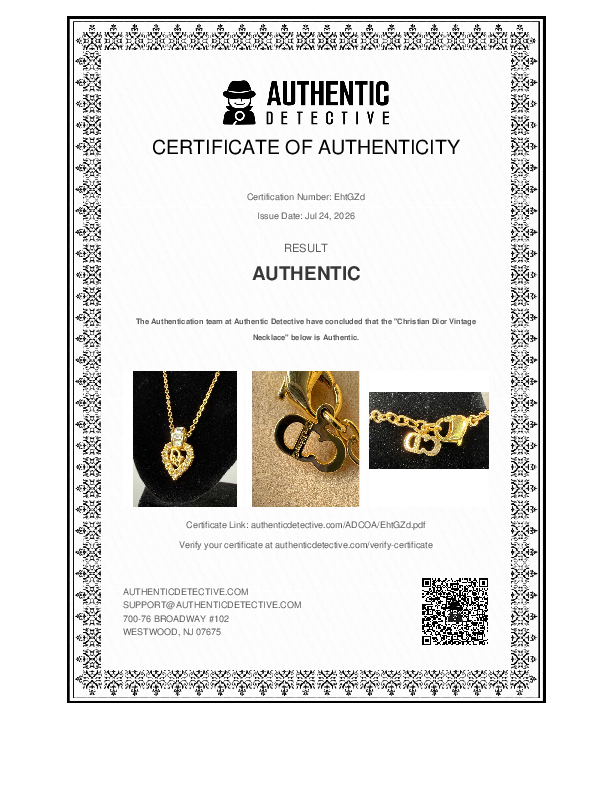 Christian Dior Vintage Gold-Plated Strass Heart CD Pendant Necklace