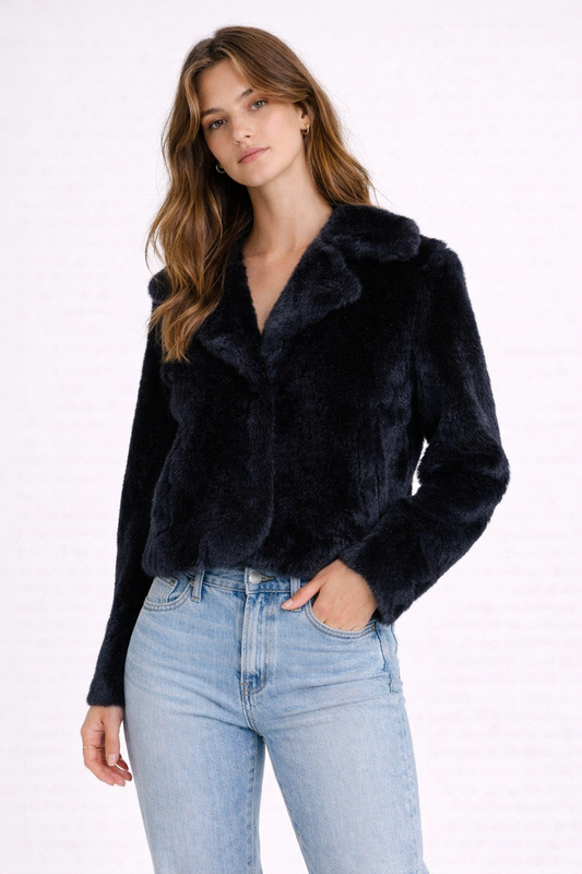 REISS Luxe Faux Fur Black Jacket