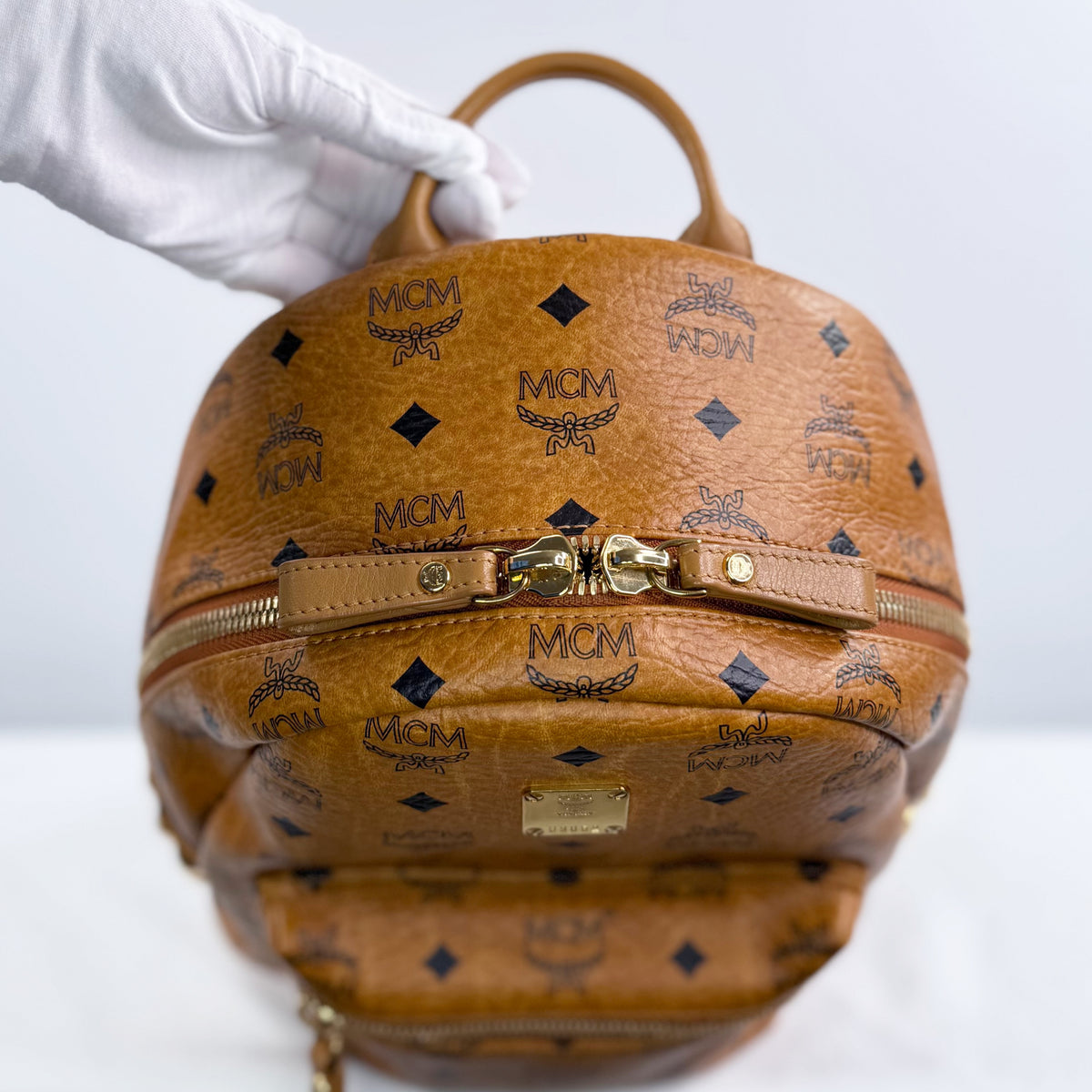 MCM Small Stark Side Studs Backpack in Visetos Cognac