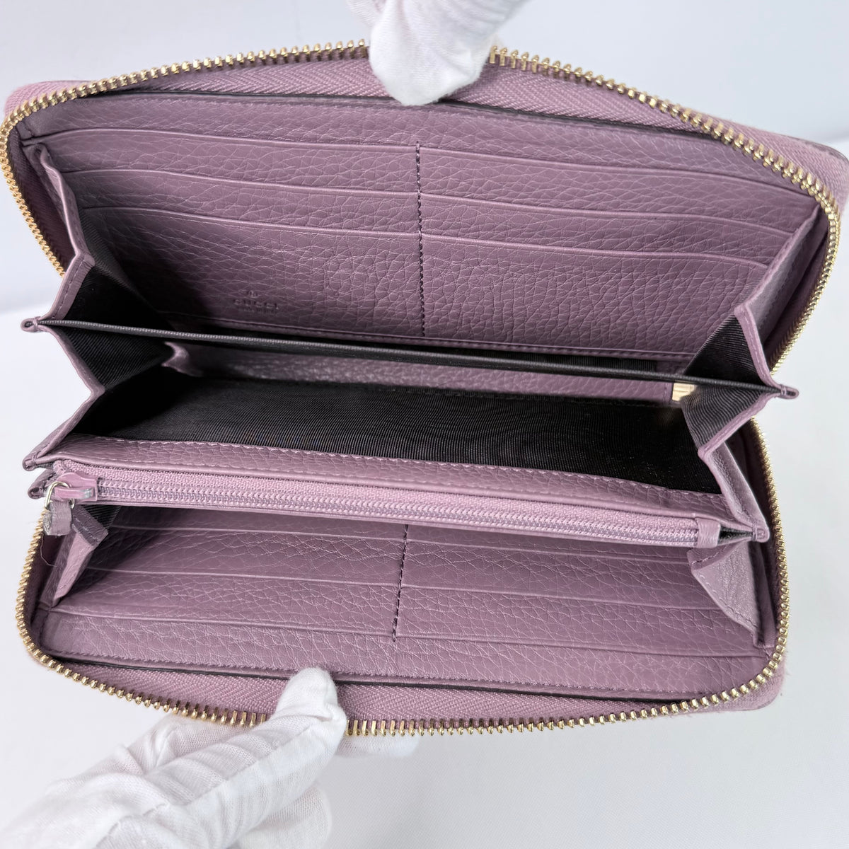 Gucci Purple Leather Bamboo Tassel Zip Around Wallet