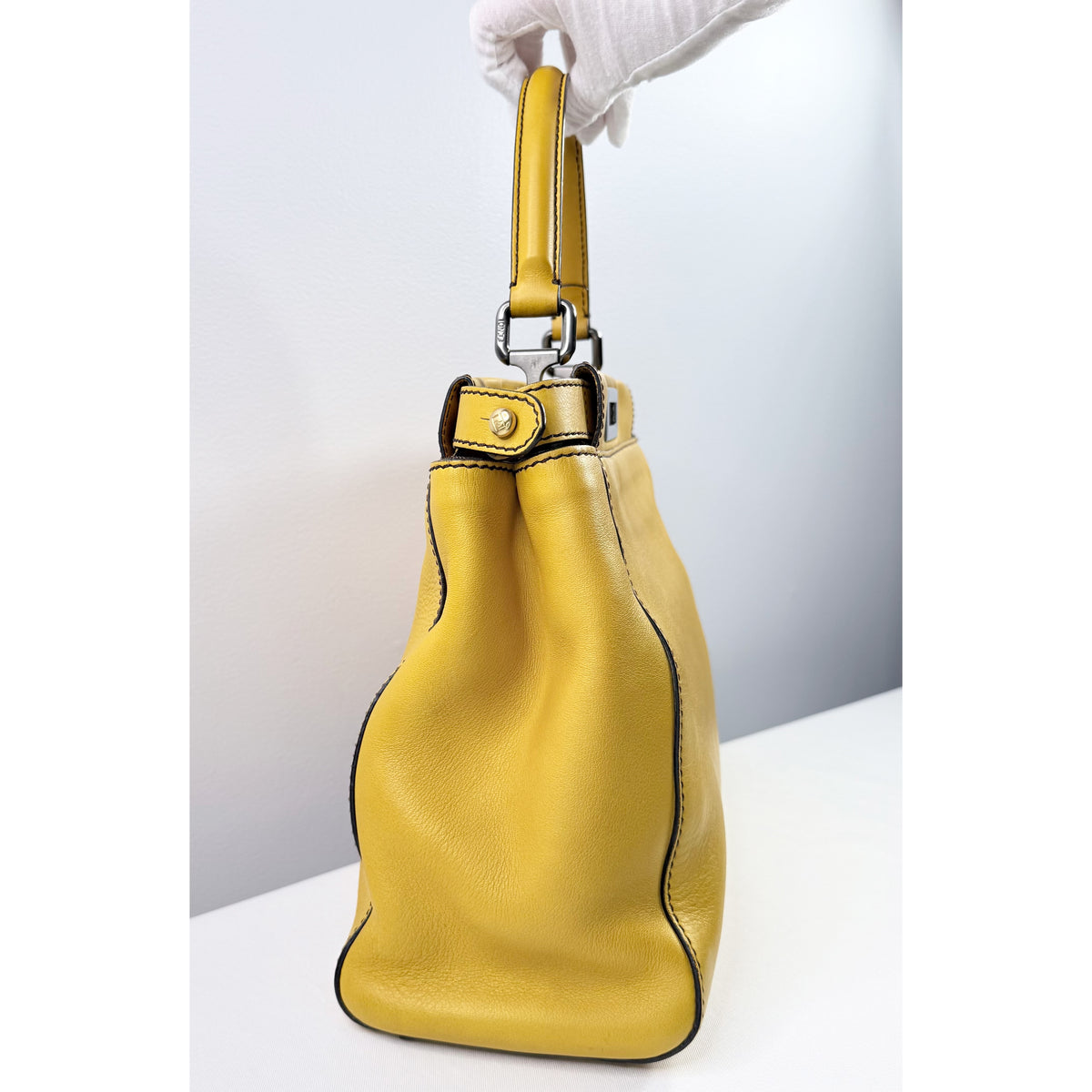 Fendi Peekaboo Yellow Leather Medium Satchel Bag