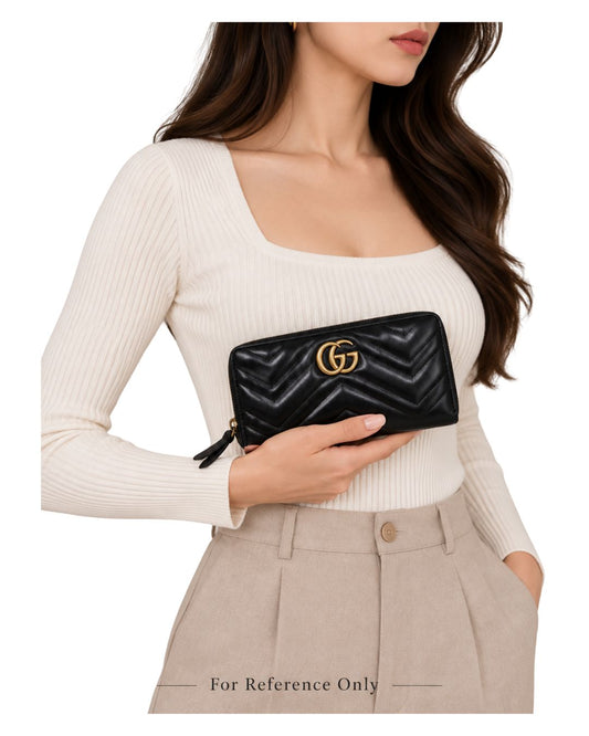 Gucci GG Marmont Black Matelassé Leather Zip Around Wallet