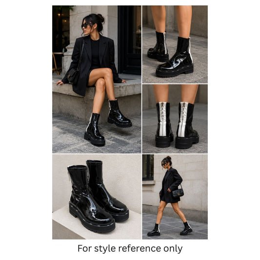 Fendi Platform Ankle Boots Black Patent Leather