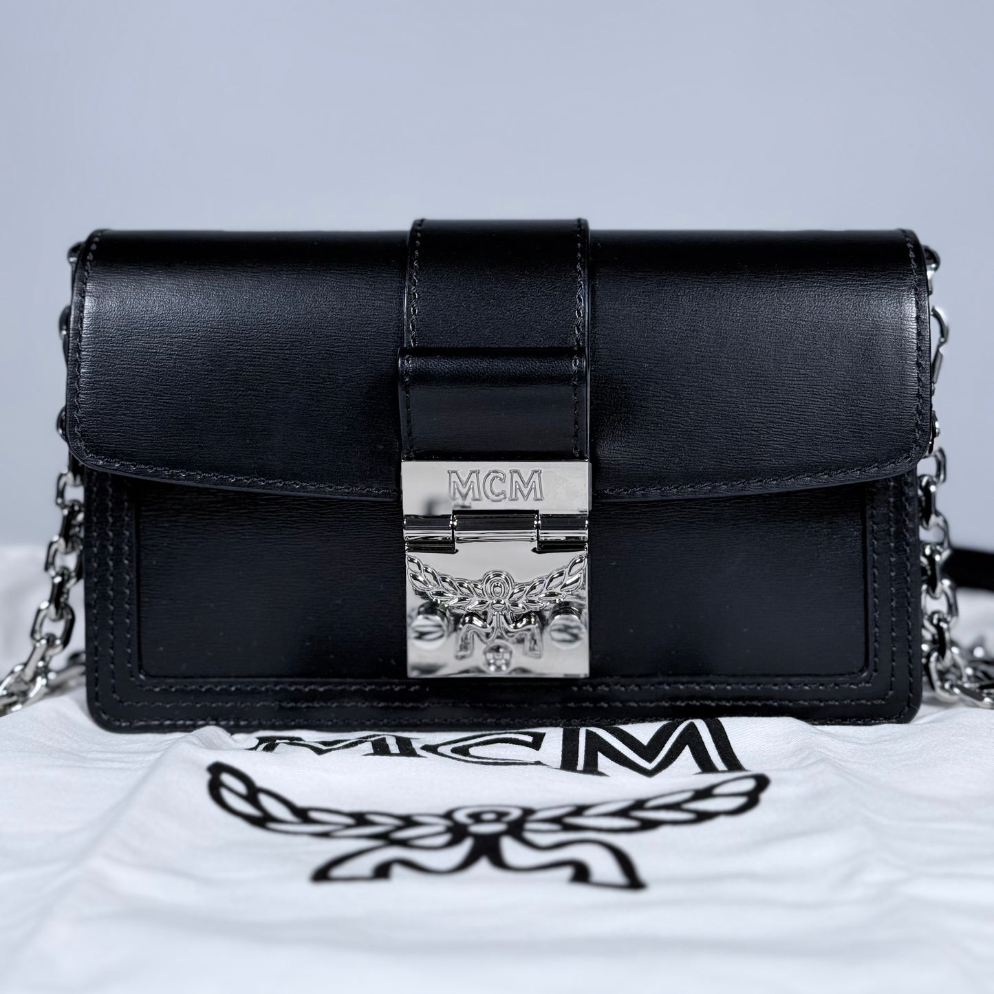 MCM Black Leather Chain Wallet Crossbody Bag