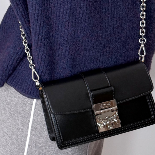 MCM Black Leather Chain Wallet Crossbody Bag