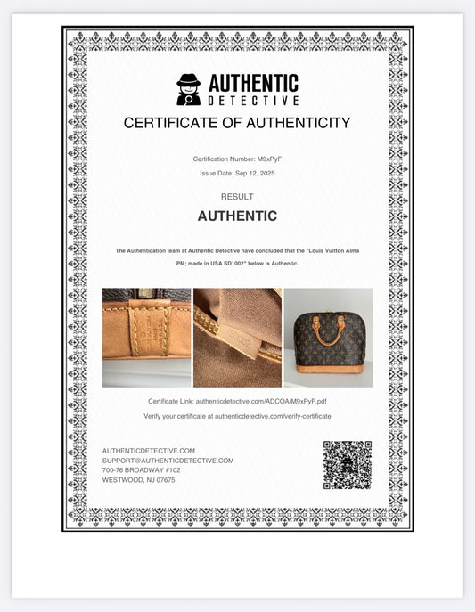 Louis Vuitton Alma PM Monogram Canvas Leather Handbag