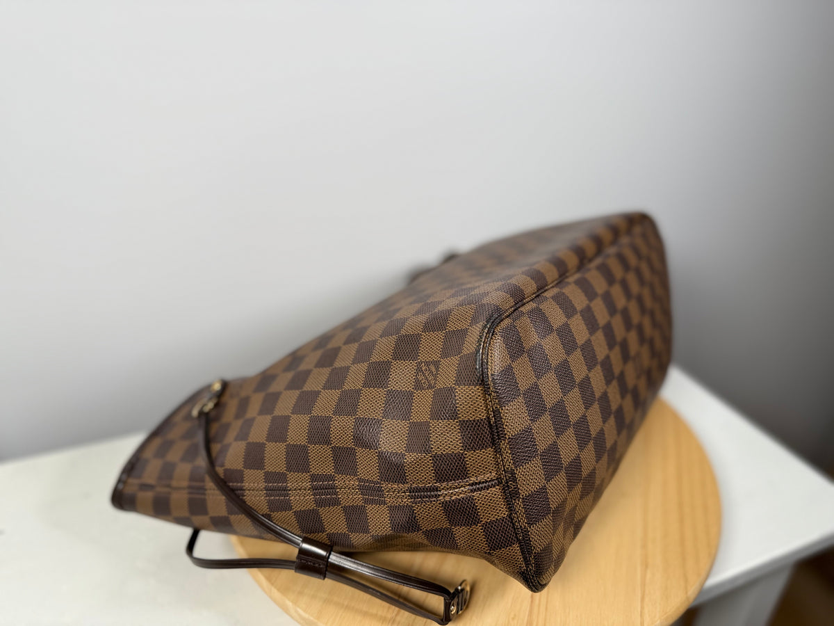 Louis Vuitton Neverfull MM Damier Ebene Canvas Cherry Red Lining Tote Bag