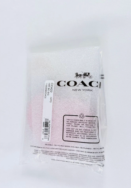 Coach Heart Bag Charm In Signature Canvas CEA22 Gold/Powder Pink NWT