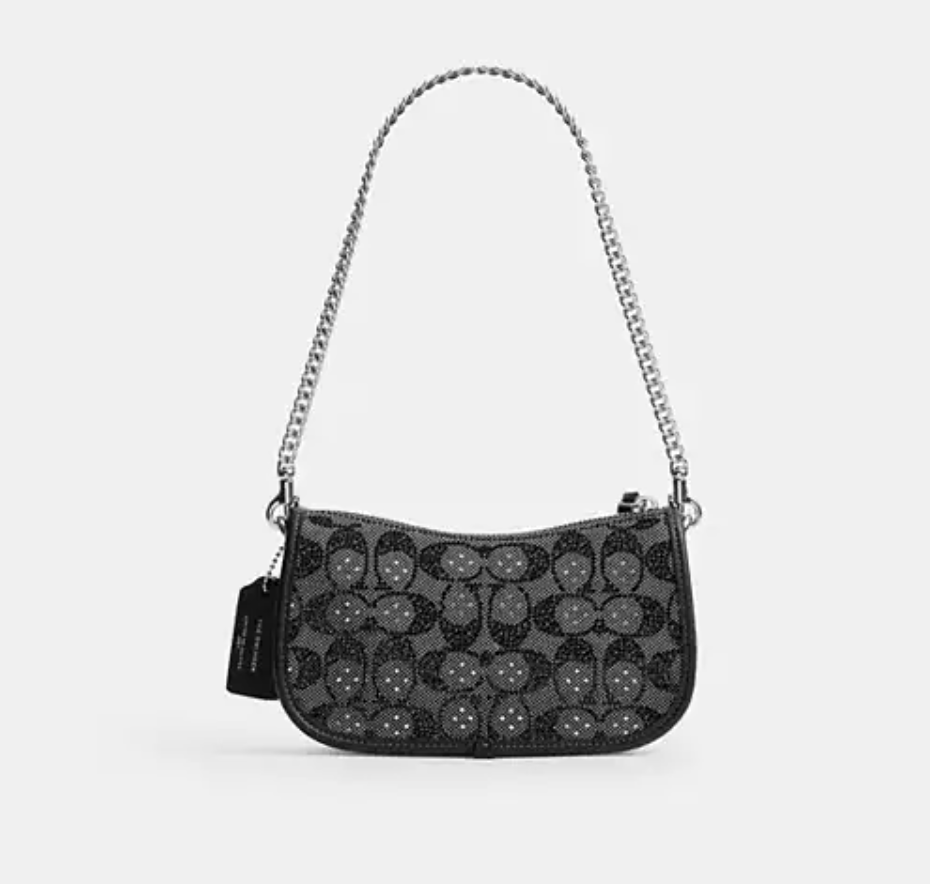 NWT Coach Swinger 20 Bag With Chain In Crystal Signature Jacquard CW568 Black