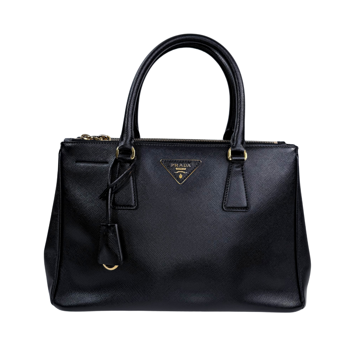 Prada Black Saffiano Leather Small Double Zip Galleria Tote w/ Strap