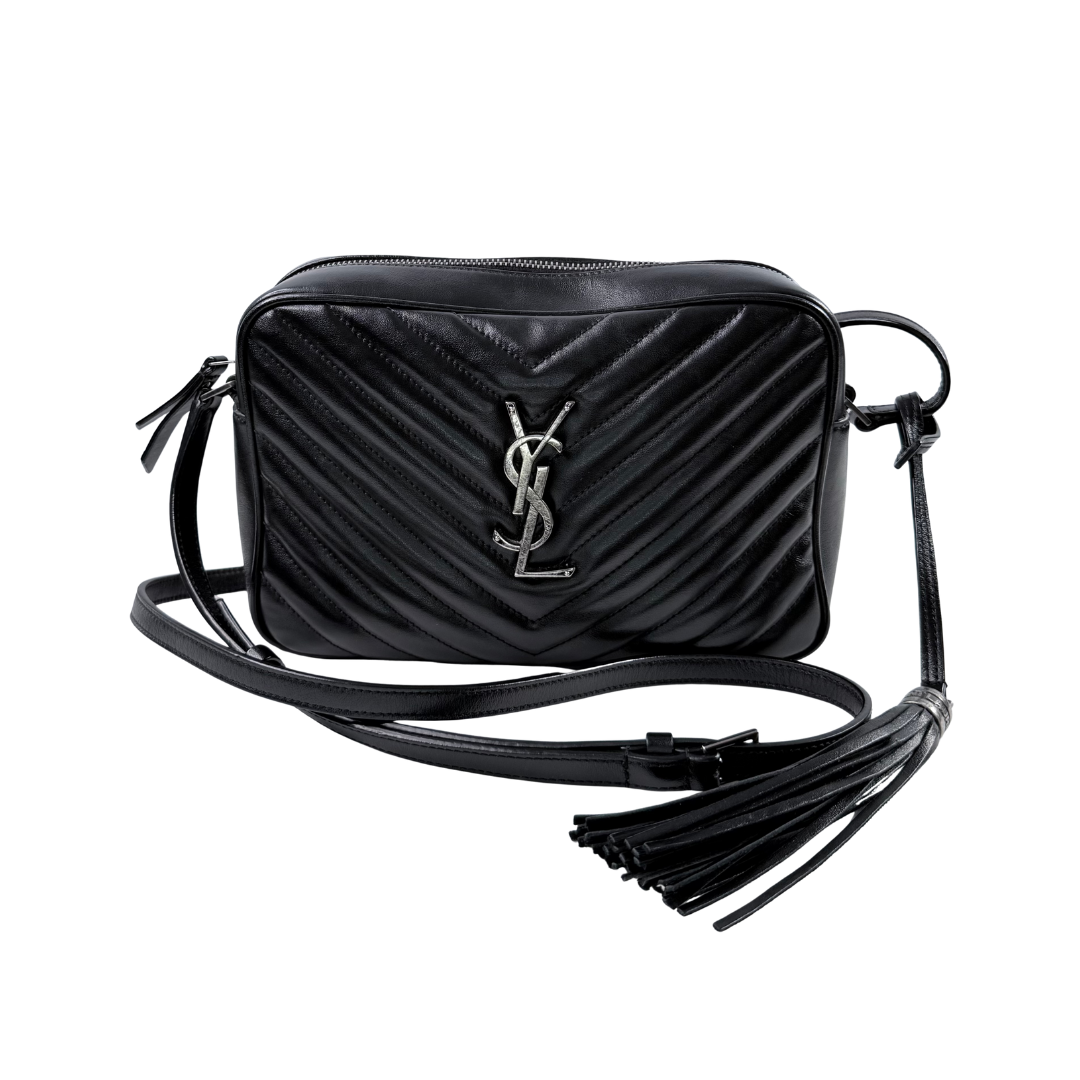 Yves Saint Laurent Black Chevron Quilted Leather Lou Camera Bag
